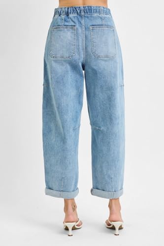Risen Jeans - High Rise Crop Wide Barrel Cargo Pocket Jeans - PG211422