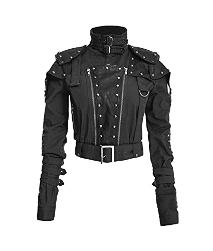 Ladies Military Vinatage Style Cropped Classic Black Faux Leather Jacket