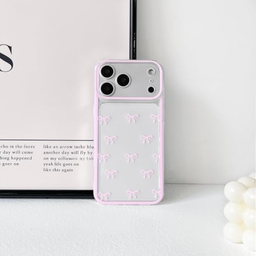 NITITOP Compatible for iPhone 17 Pro Max Case Cute Clear Bow Knot Ribbon Pattern for Girls Women Soft TPU Transparent Full Camera Lens Shockproof Protective Phone Cover - Pink by NITITOP - Image 6