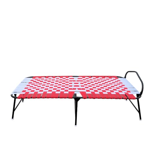 PS PARVESH SMART Easy Niwar Folding Bed with (5 Items) Folding Bed+ 5 Inchi Cotton Mattress+ Bed Sheet+ Pillow+ Pillow Cover Size 36 Inch X72 Inch (Red, Matte)