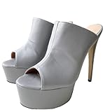 Sandalias de tacón alto con plataforma sexy de tacón alto, Zapato de tacón alto con estilo clásico gris Peep Toe a la moda elegante, Frankie Hsu diseñador de gran tamaño Fechado Zapato para mujeres y