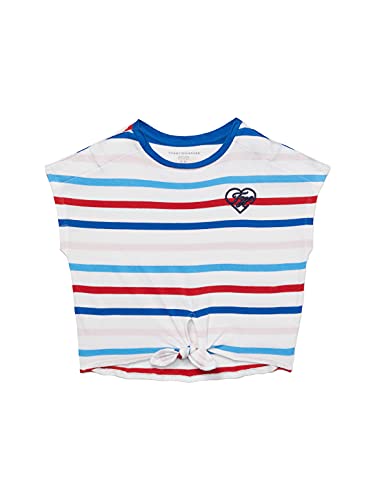 Tommy Hilfiger Girls' Adaptive Tie Front T-Shirt With Velcro Brand Closure At Shoulders, Classic White/Multi, Sm #TOP9