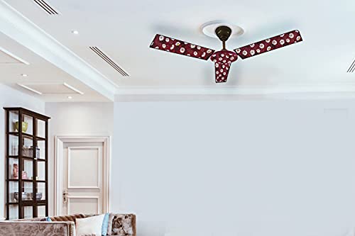 Image of Stylista Waterproof & Dustproof Three Blade Ceiling Fan Cover with attachable Enclosure Set of 3 Fan Covers Floral Pattern Red
