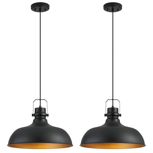 Image of Black Farmhouse Pendant Lights for Kitchen Island 16 Inch