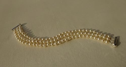 Bracelet perles de culture d'eau douce 3 rangs perles blanches - 4