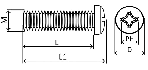 AERZETIX - C59910 - Satz von 10 Metallschrauben mit zylinderkopf M5x80 mm mit PH2 - verbindungsbolzen - DIN 7985 - härte 4.8 - aus kohlenstoffstahl - silberfarben