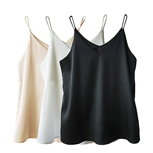 Wantschun Womens Silk Satin Camisole Cami Plain Strappy Vest Top T-Shirt Blouse Tank Shirt V-Neck Spaghetti Strap XS-4X