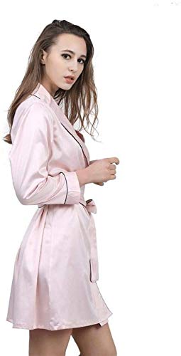 ZSMLB Damen Nachtwäsche Bademantel, Satin Kimono Roben einfarbig sexy schräg V-Ausschnitt Klassische Kurze Bademantel mit Gürtel Nachtwäsche Nachtwäsche Damen Bademantel für die ganze Saison Cover