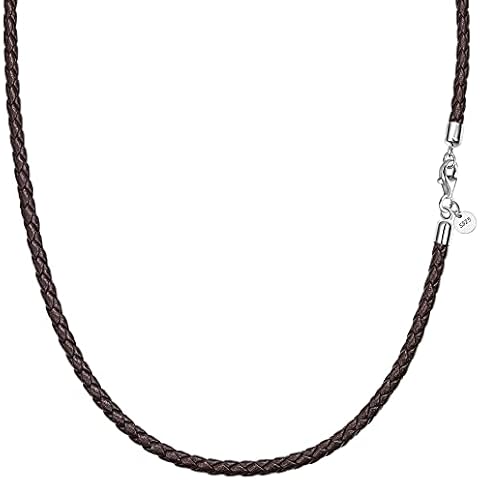 Viwind Echt leder Halskette 2.5mm/3mm breit geflochten Lederkette Lederband 45-60cm wählbar 925 Sterling Silber Vers chluss Damen Herren Cover