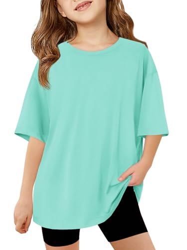 Image of Haloumoning Girls Short Sleeve T-Shirts | Kids, Summer,girls shirts,versized t shirts,Girls T-Shirts,Oversized Tops, Casual Crewneck, Basic Tees 5-14Y
