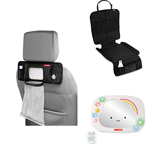 Image of Skip Hop Baby Car Travel Essentials with Sanitizing Station, Car Seat Protector, and Interactive Mirror, Silver Lining