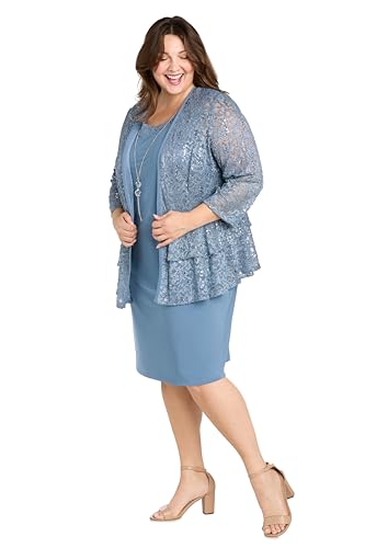 Image of R&M Richards Women's Elegant Sheath Ensemble W /Tiered Glitter Lace Jacket - Formal Evening Wear, Wedding Guest