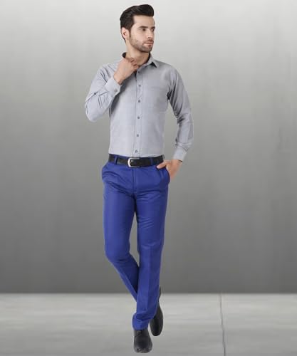 Image of MALENO Men's Slub Effect Solid Trouser | Classic Slim Fit Formal Trousers for Men | Slim Fit Trousers for Men