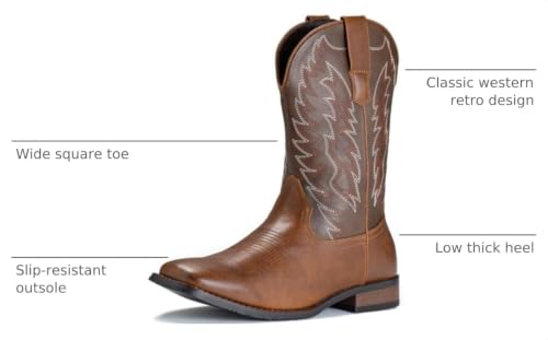 Image of IUV Cowboy Boots For Men Wide Foot Square Toe Western Boots with Classic Embroidered Durable Slip on Boots