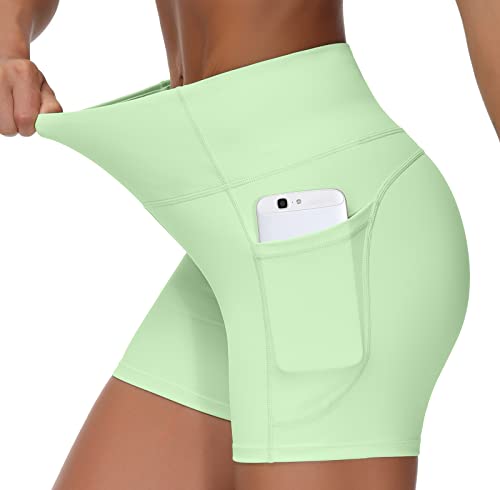 Image of THE GYM PEOPLE High Waist Yoga Shorts for Women's Tummy Control Fitness Athletic Workout Running Shorts with Deep Pockets