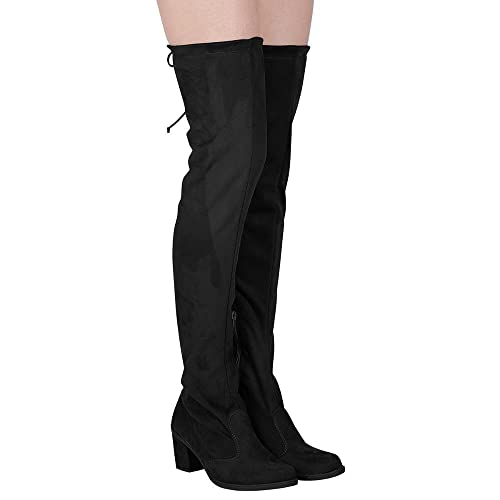 Bota Salto Grosso Over The Knee Camurça Stretch 122.03.009 | Preto - Preto - 36