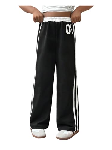 Verdusa Girl's Streetwear Striped Sweatpants Drawstring High Waisted Wide Leg Baggy Trousers4