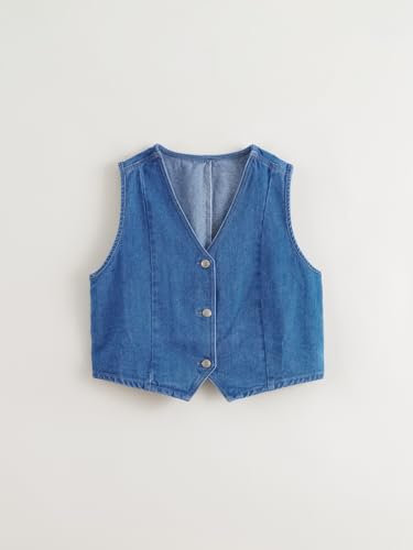 Image of marc & janie Girls Denim V Neck Vest Vintage Button Down Tank Jacket Sleeveless Soft Tops 241359