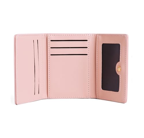 Image of INOVERA (LABEL) Tri-fold Wallet for Women Girls - Cards Coin Holder Mini Hand Purse - Faux Leather Stylish Wallets (Pink)