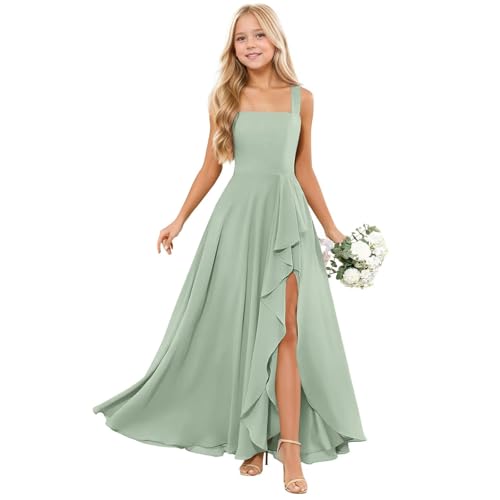 LECOYOYO Junior Brautjungfernkleider Teen Mädchen Lange Chiffon Blumenmädchen Kleider Rüschen...