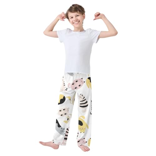 Boys' Pants Colorful Cute Cats Long Bottoms Jogger Pants Elastic Waist Trousers with Pockets S-XL2