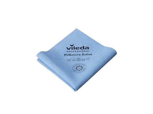 Vileda Professional, Bayeta PurMicro Active, Azul, Microfibra alto rendimiento, Recubrimiento PUR, Superficies lisas, Inox y Vidrio, Alta absorción, Secado sin rastros, Disponible 5 colores, 38x35cm