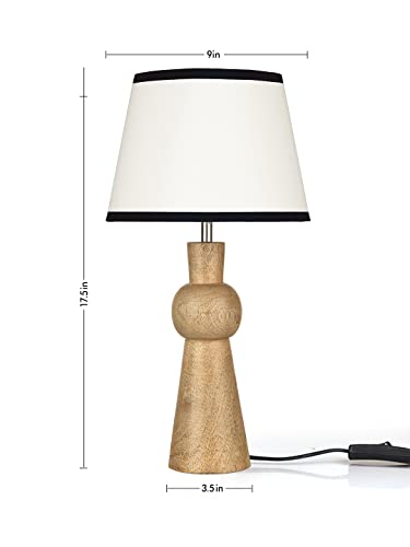 Image of Green Girgit Wooden Skirt Lamp with White Cotton Shade