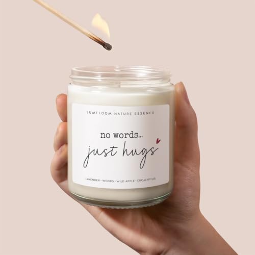 LUMELOOM Sympathy Gifts for Loss of Loved One, Memorial Gifts - 9oz Lavender Scented Soy Wax Candle - No Words Just Hugs, Bereavement, Grief, Think of You, Miscarriage, Get Well Candle for Women