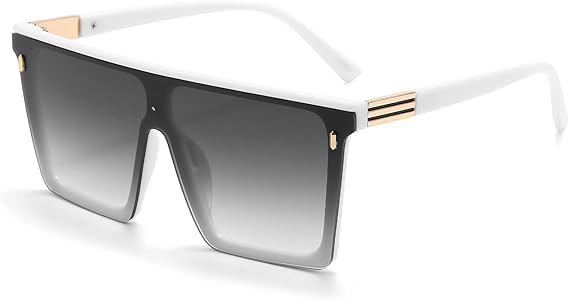 – Square Oversized Sunglasses for Women Men Trendy Flat Top Big Black Shades UV400 Sunnies