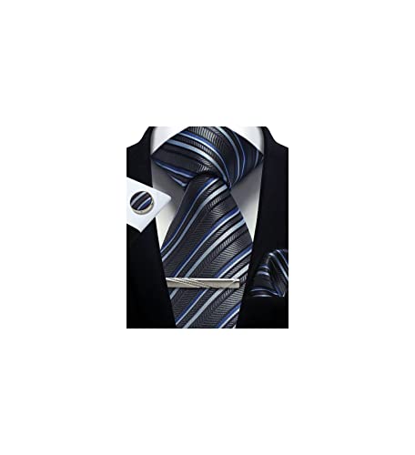 Image of Striped Plaid Polka Dot Mens Tie Formal Necktie Pocket Squares Ties Clips Cufflinks Classic for Men Set