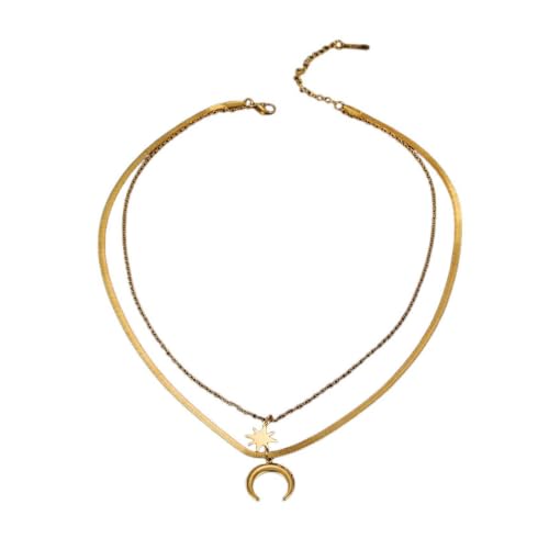 Collier os de serpent double couche avec pendentif lune et étoile premium