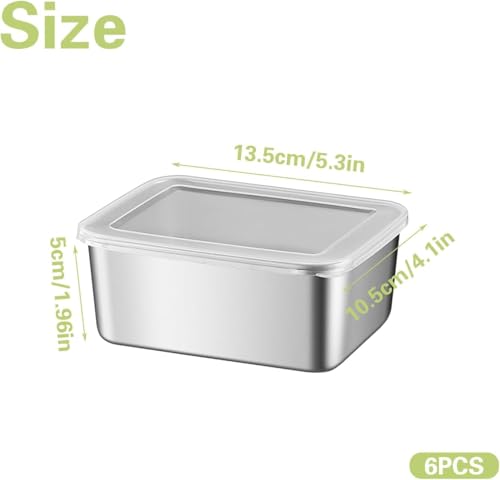 Image of Stainless Steel Small Food Storage Containers with Leak Proof Clear Lids | Food Serving and baking Steel Kitchen Storage Box Set for Lunch, Fridge & Meal Prep (Pack of 6)