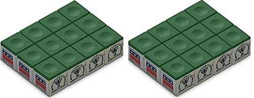 Silver Cup Billiard/Pool Cue Chalk Box, Green, 12 Cubes 2 Pack