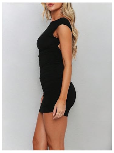 Image of SOLY HUX Backless Dresses for Women Cap Sleeve Boat Neck Fitted Mini Dress Party Club Rave Outfit