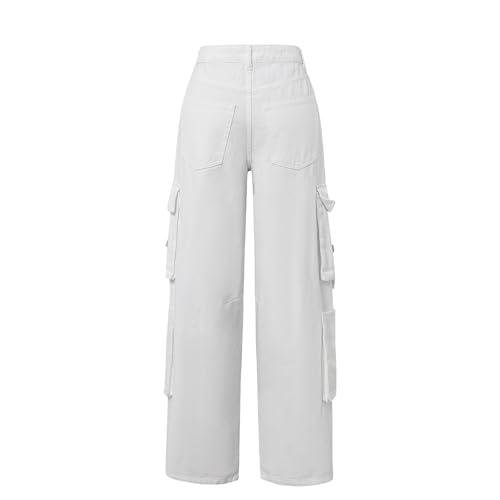 Women Cargo Jeans Casual High Waisted Baggy Stretch Straight Leg Trousers2