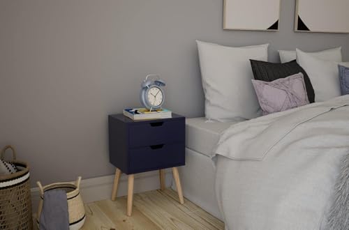 Image of WOOYNEX Bedside Tables, Wooden Nightstands with Solid Wood Legs & 2 Drawers, End Tables Storage Units for Living Room /Bedroom,etc .(Nightshadow Blue)
