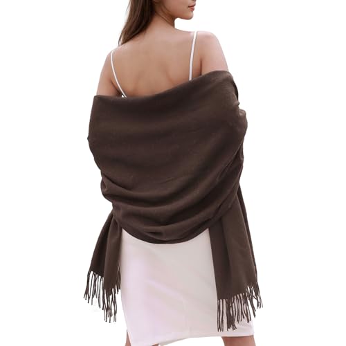 FUJINMY Winter Pashmina Shawl for Women Brown