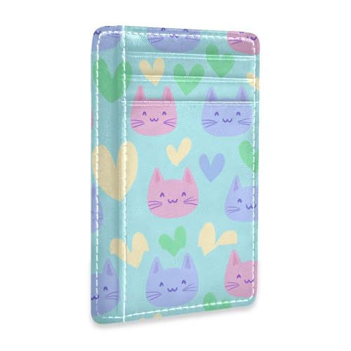 JUNZAN Slim Wallet Card Holders for Men Women Funny Cute Cats Minimalist Front Pocket Wallets Small Card Case RFID Blocking