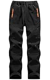 FAIRYRAIN Pantalones de esquí para niños y niñas de invierno, forro polar cálido, forrados, resistentes al agua, cortavientos, pantalones de esquí, senderismo, trekking, Negro , 140-146 cm