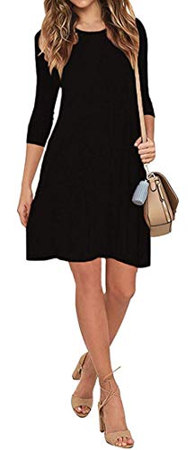 VIISHOW Womens Round Neck 3/4 Sleeves A-line Casual Tshirt Dress with Pocket2