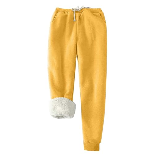 Pantalones deportivos térmicos de forro polar para niños y niñas, con cordón, para otoño e invierno, cintura elástica, pantalones gruesos de algodón cálido, pantalones deportivos casuales, amarillo