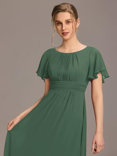 Image of Ever-Pretty Women's Spring Elegant Round Neck Short Sleeve Chiffon Empire Waist Floor Length Formal Dresses Bridesmaid Dress
