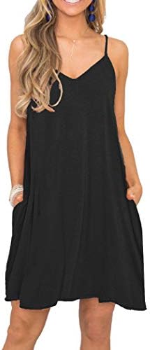 MISFAY Women's Summer Spaghetti Strap Casual Swing Tank Beach Cover Up Dress with Pockets (S, Camouflage)