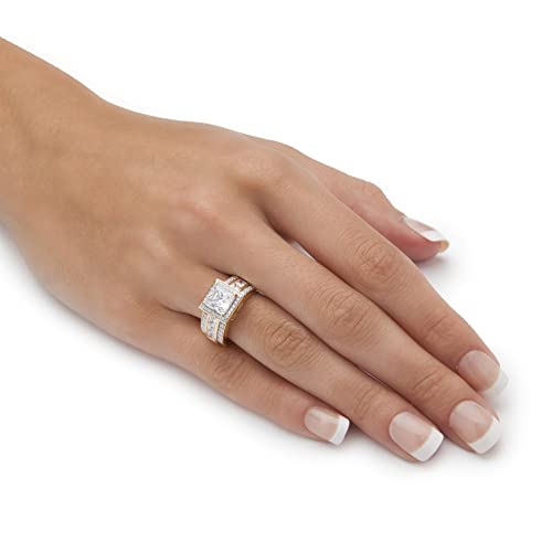 PalmBeach Yellow Gold-plated Sterling Silver Princess Cut Cubic Zirconia Halo Engagement Ring Sizes 6-103