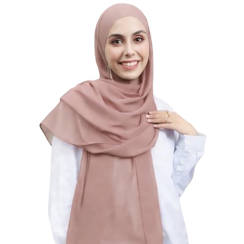 Sinsinfuns Instant Hijab Set 3-in-1 Chiffon Hijab Scarf for Women with Built-in Magnets and Undercap Head Wraps with Modal Cap Pink
