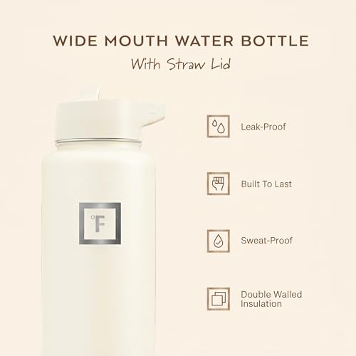 Image of IRON FLASK 40 oz Wide Mouth Water Bottle with Straw | Insulated Stainless Steel Sports Water Bottle with Leakproof Straw Lid - BPA Free, Cold 24 Hrs, Sweat Free (Cashmere Cream)