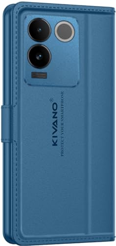 Image of KIVANO LUXE Compatible for Vivo T2 Pro 5G / IQOO Z7 Pro 5G Luxury Handmade Leather Magnetic Flip Folio Case | Card Holder & Kickstand | Slim Protective Cover | Unisex - Blue