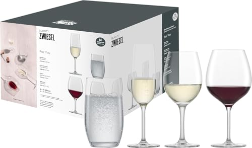 Schott Zwiesel 16er Gläserset For You, jeweils 4 Weißweingläser, Rotweingläser, Sektgläser und Becher im Set, spülmaschinenfeste Tritan-Kristallgläser, Made in Germany (Art.-Nr. 124093)