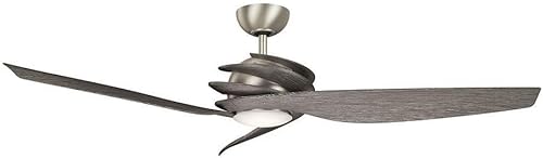 KICHLER 300700NI7 Ventilador de techo con 3 aspas de madera flotante con luz de 33 vatios, níquel cepillado