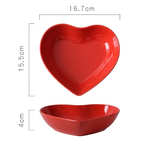 WAIT FLY Colorful Heart Shaped Ceramic Salad Bowls, Dessert Bowls, Ice Cream Bowls, Serving Bowls for Cereal Soup Snacks Appetizer-1 PCS-Red-6.5 Inch